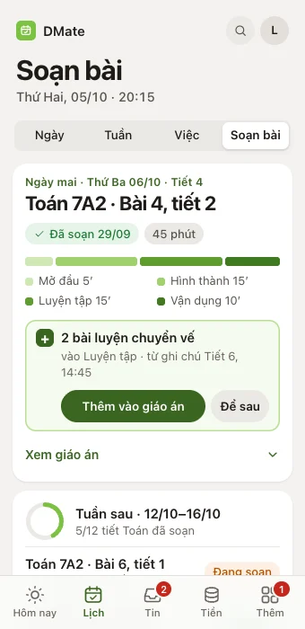 Tiết 4 ngày mai đã soạn, gợi ý thêm 2 bài luyện, tuần sau đã soạn 5/12 tiết, dữ liệu mẫu
